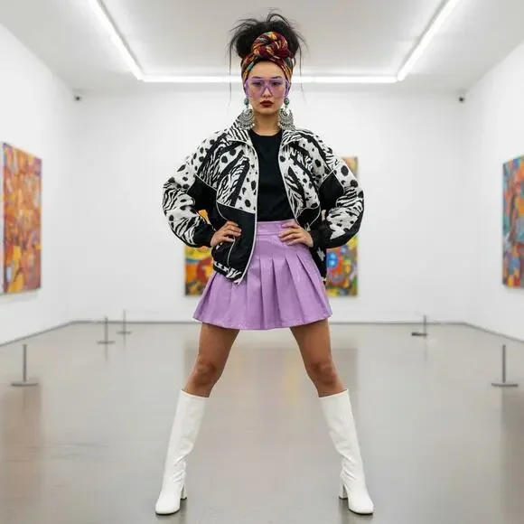 Vintage 90s EVR Windbreaker Jacket Animal Print Colorblock Zebra Spots Womens PL - Picture 6 of 12